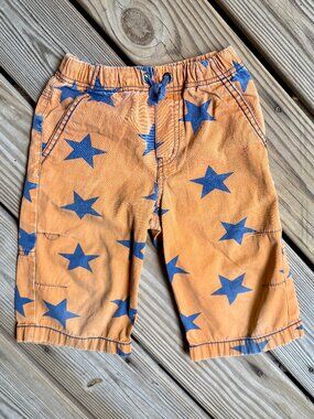 Mini Boden orange and blue star pull on shorts size 7Y
